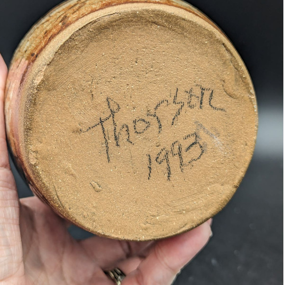 Vintage Hand Thrown Glazed Art Pottery Vase Signed Thorson 1993 - Picture 5 of 13